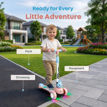 Road Runner Bunny Scooter For Kids With PU LED Wheels - Pink Blue