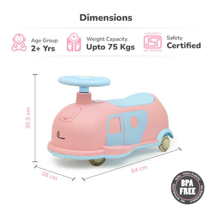 Iya Iya Caravan Swing car – 3-in-1 Multipurpose Ride-On with PU LED Wheels - Pink Blue