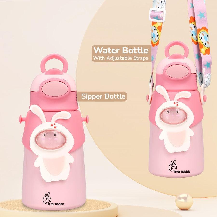 Steebo Zoobie Stainless Steel Sipper Feeding Bottle for Kids 550ml - Pink Bunny