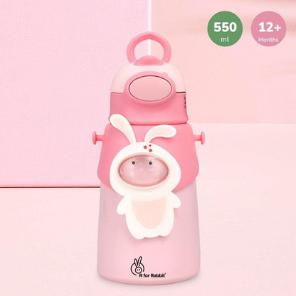 Steebo Zoobie Stainless Steel Sipper Feeding Bottle for Kids 550ml - Pink Bunny