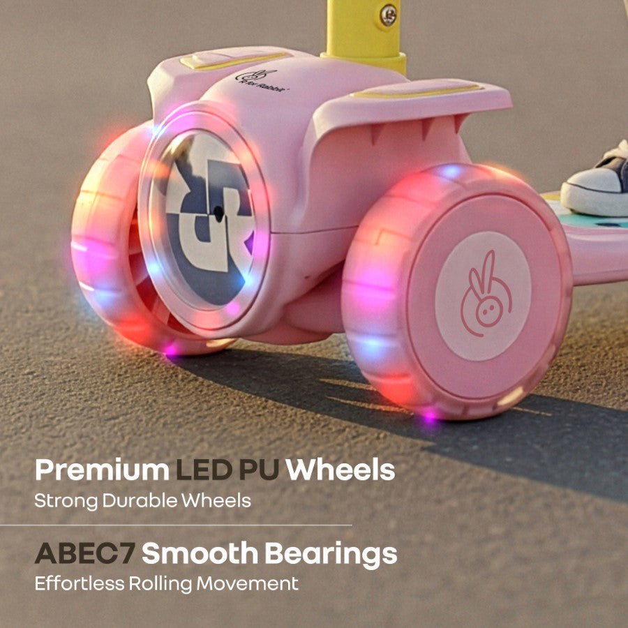 Road Runner Neo Kids Scooter with LED PU Wheels, Music, Gravity Steering, 4-Level Height Adjustment & BIS Certified Safety (3+ Years) - Pink Yellow