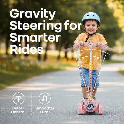 Road Runner Neo Kids Scooter with LED PU Wheels, Music, Gravity Steering, 4-Level Height Adjustment & BIS Certified Safety (3+ Years) - Pink Yellow
