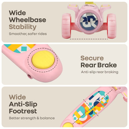Road Runner Neo Kids Scooter with LED PU Wheels, Music, Gravity Steering, 4-Level Height Adjustment & BIS Certified Safety (3+ Years) - Pink Yellow