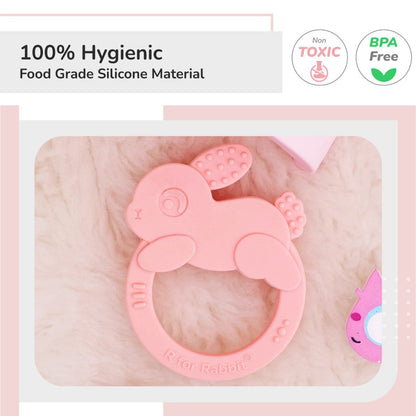 Tiny Bites Zoobie Baby Silicone Teethers Pack of 1 Crocodile, Rabbit, and Elephant - Pink