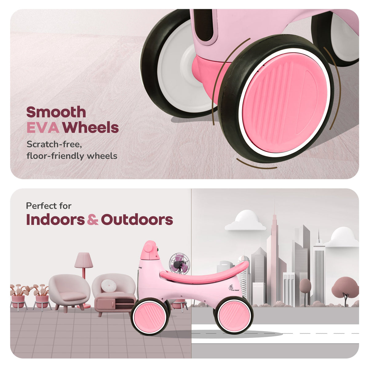Speedster Glider Baby Ride On Car – Fun Push Ride with Music, LED Lights, Toy Storage & EVA Wheels - Pink