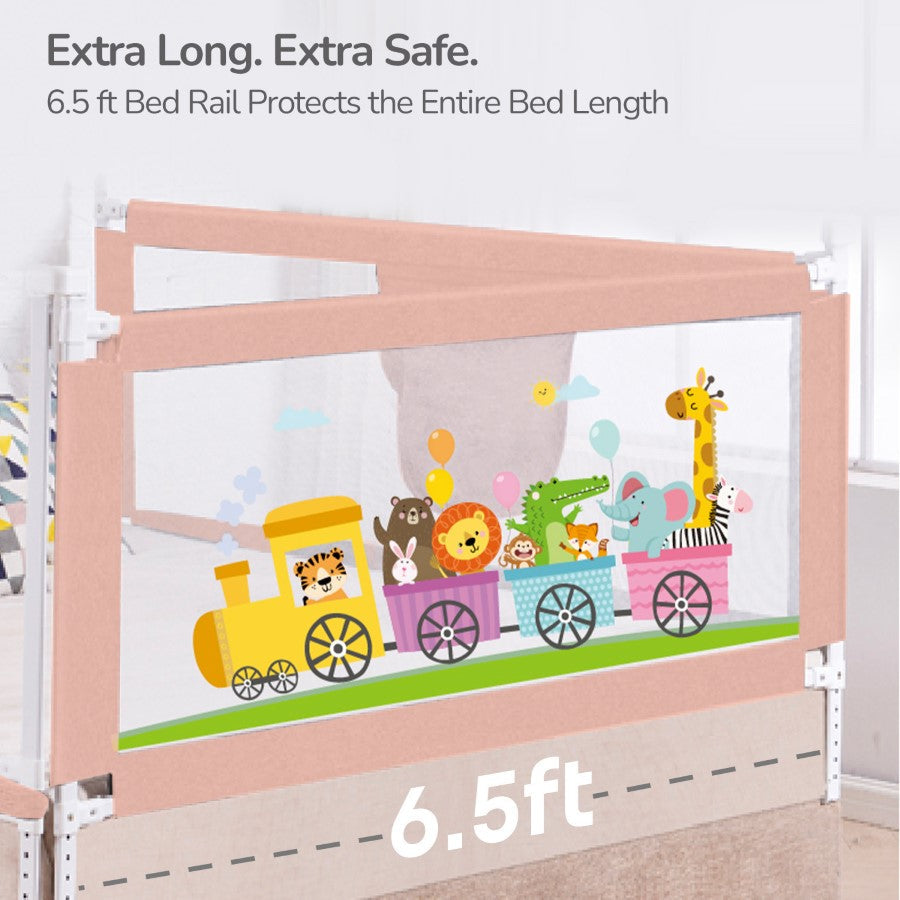 Safari Bed Rail for Baby With Adjustable Height, Mesh & Storage Pocket - Pink