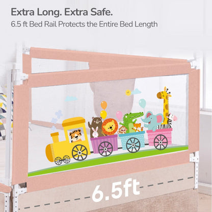 Safari Bed Rail for Baby With Adjustable Height, Mesh & Storage Pocket - Pink