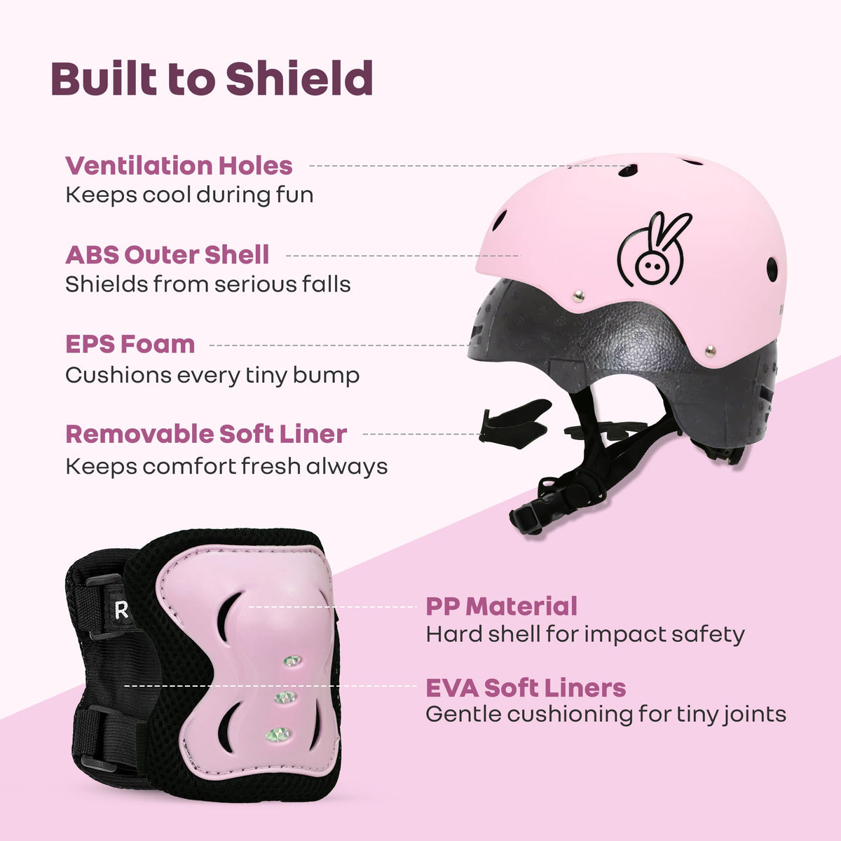 Safe Play Set Kids Helmet, Premium Kids Sports Safety Kit with Helmet & Protective Pads - Pink