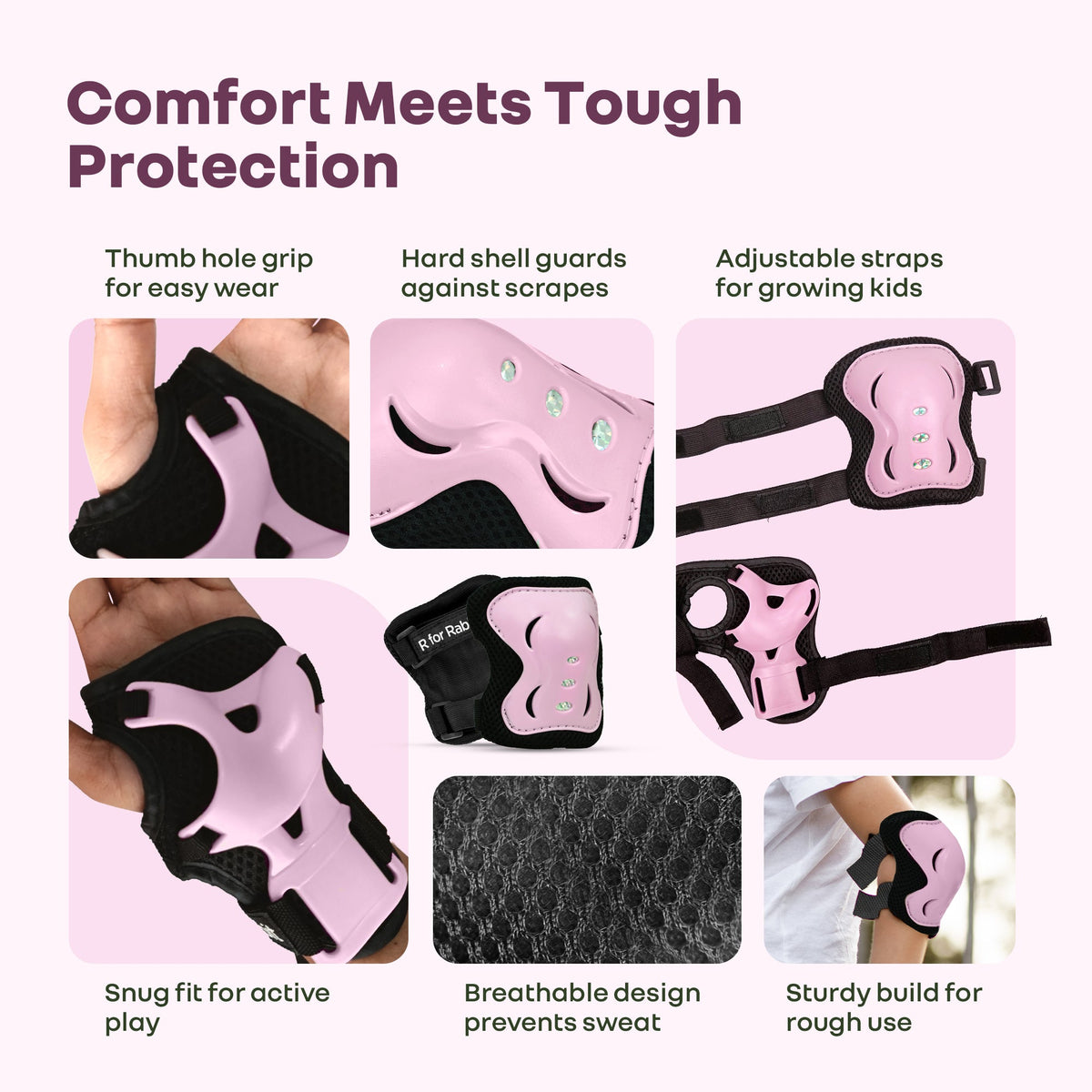 Safe Play Set Kids Helmet, Premium Kids Sports Safety Kit with Helmet & Protective Pads - Pink