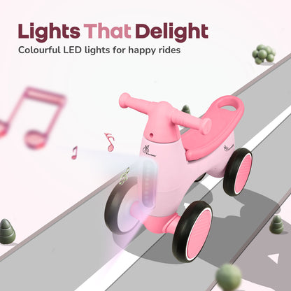 Speedster Glider Baby Ride On Car – Fun Push Ride with Music, LED Lights, Toy Storage & EVA Wheels - Pink
