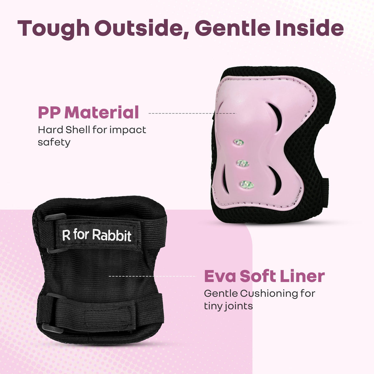 Kids Safety Protector Pads Set, Cushioned Knee, Elbow & Wrist Guards for Outdoor Riding & Sports - Pink