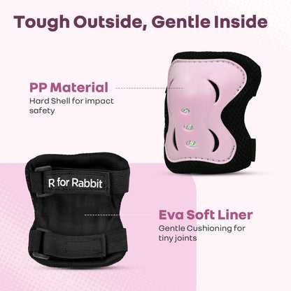 Kids Safety Protector Pads Set, Cushioned Knee, Elbow & Wrist Guards for Outdoor Riding & Sports - Pink