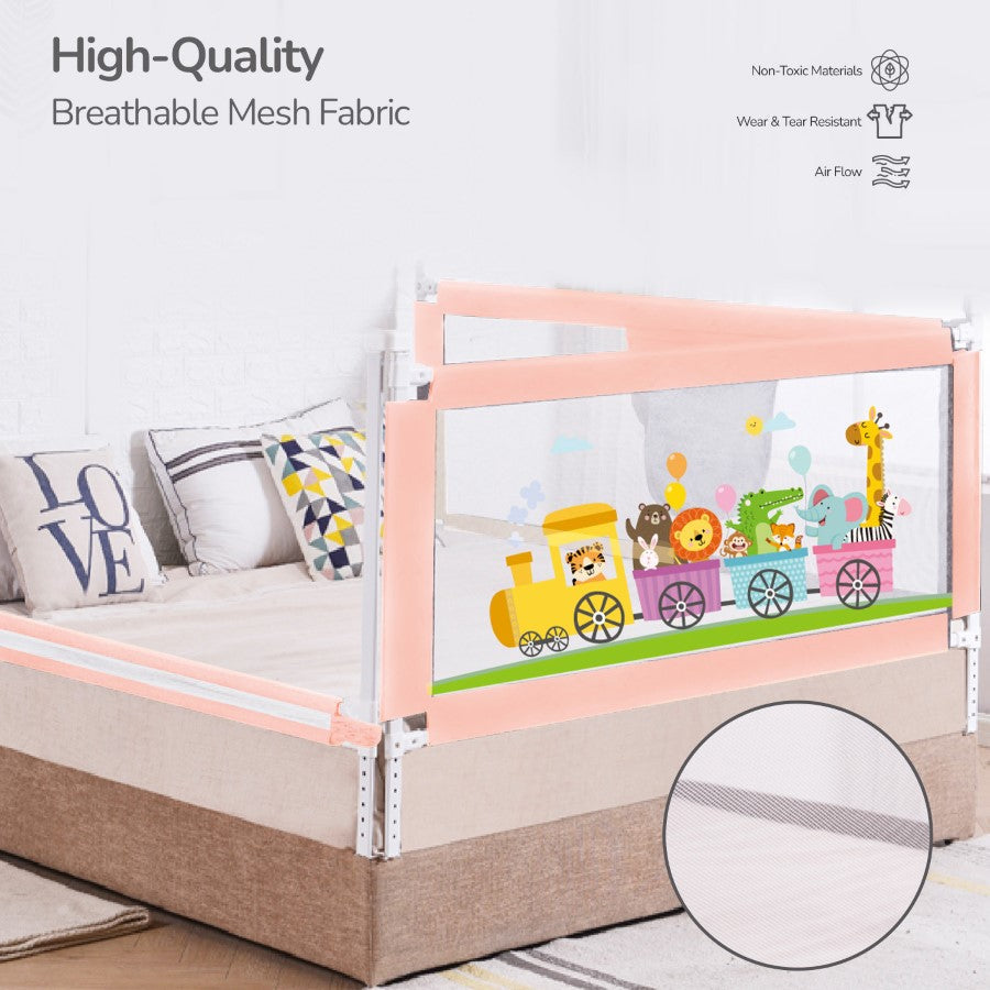 Safari Bed Rail for Baby With Adjustable Height, Mesh & Storage Pocket - Pink