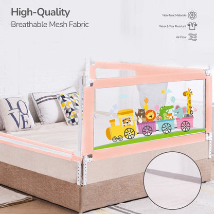 Safari Bed Rail for Baby With Adjustable Height, Mesh & Storage Pocket - Pink