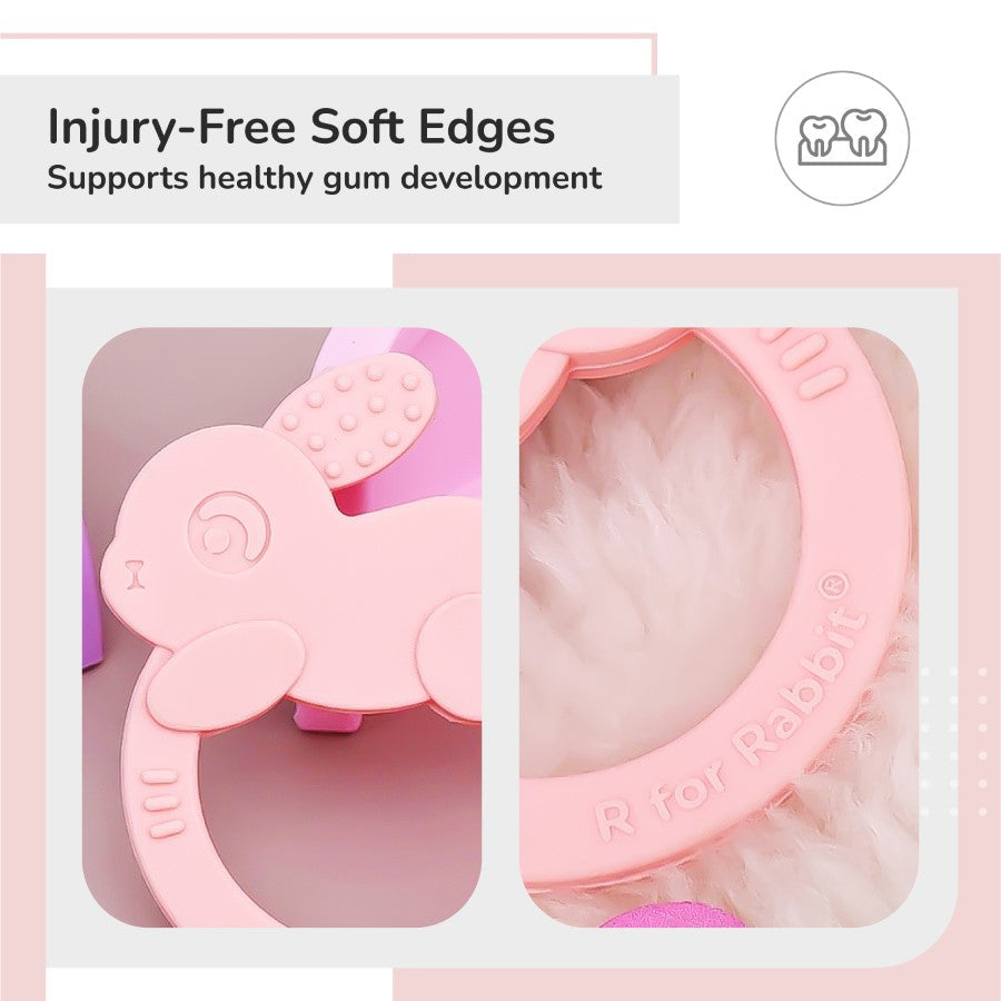 Tiny Bites Zoobie Baby Silicone Teethers Pack of 1 Crocodile, Rabbit, and Elephant - Pink