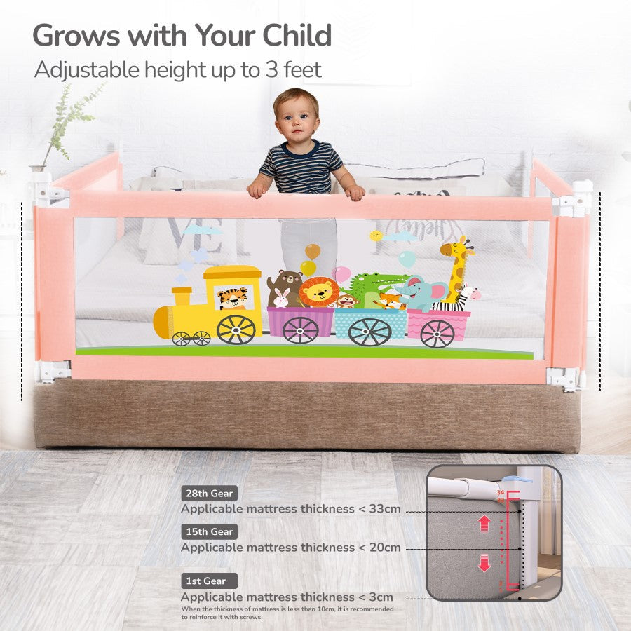 Safari Bed Rail for Baby Easy Install, Anti-Fall Safeguard for Toddler Safety - Pink