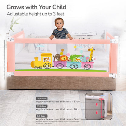 Safari Bed Rail for Baby Easy Install, Anti-Fall Safeguard for Toddler Safety - Pink