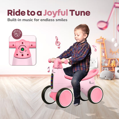 Speedster Glider Baby Ride On Car – Fun Push Ride with Music, LED Lights, Toy Storage & EVA Wheels - Pink