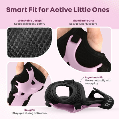 Kids Safety Protector Pads Set, Cushioned Knee, Elbow & Wrist Guards for Outdoor Riding & Sports - Pink