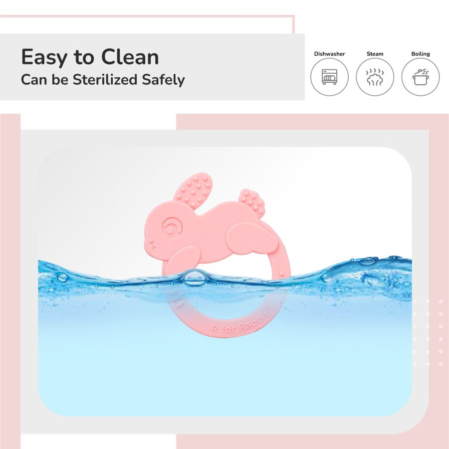 Tiny Bites Zoobie Baby Silicone Teethers Pack of 1 Crocodile, Rabbit, and Elephant - Pink