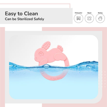 Tiny Bites Zoobie Baby Silicone Teethers Pack of 1 Crocodile, Rabbit, and Elephant - Pink