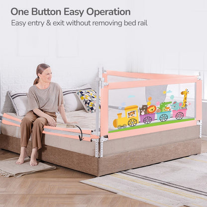 Safari Bed Rail for Baby With Adjustable Height, Mesh & Storage Pocket - Pink
