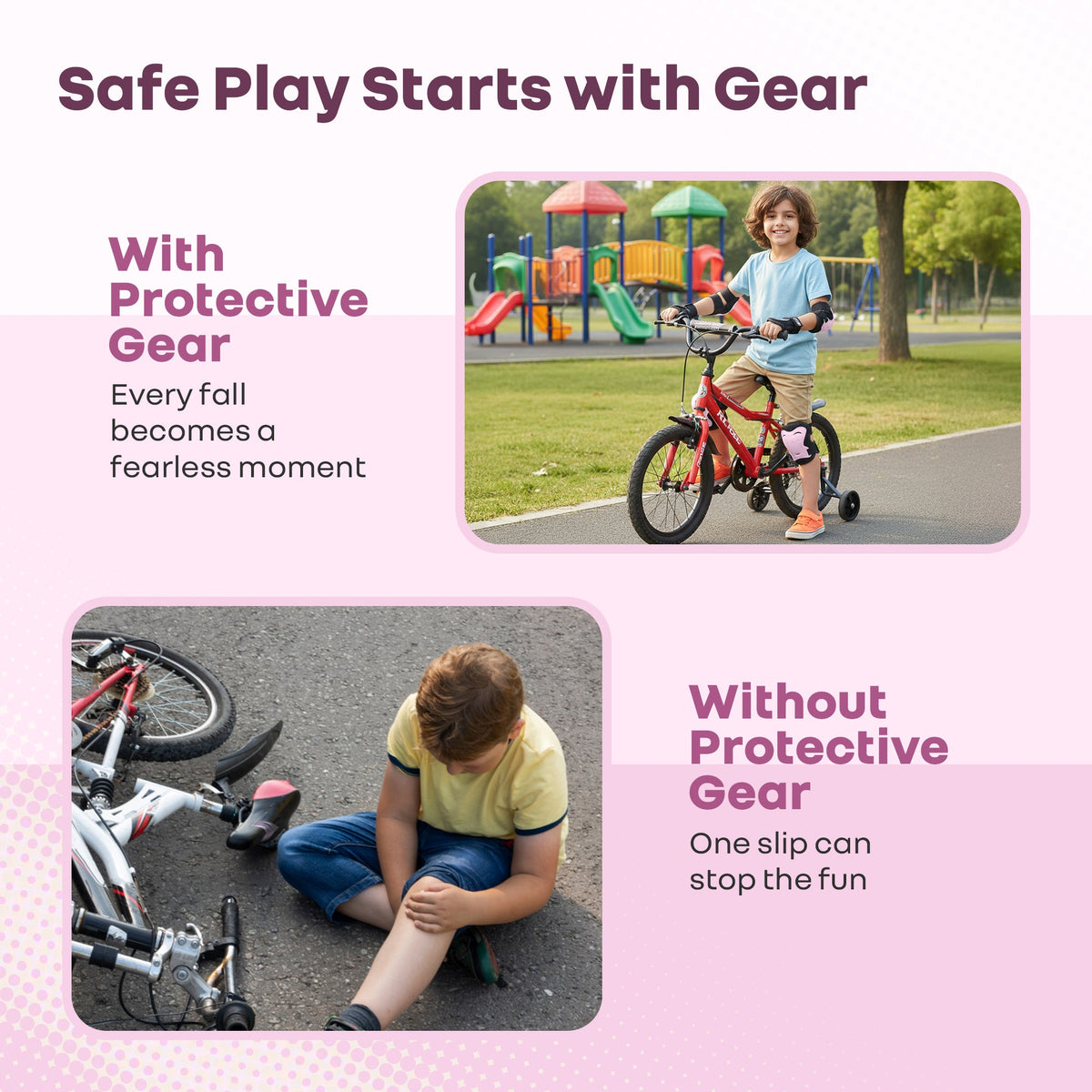 Kids Safety Protector Pads Set, Cushioned Knee, Elbow & Wrist Guards for Outdoor Riding & Sports - Pink