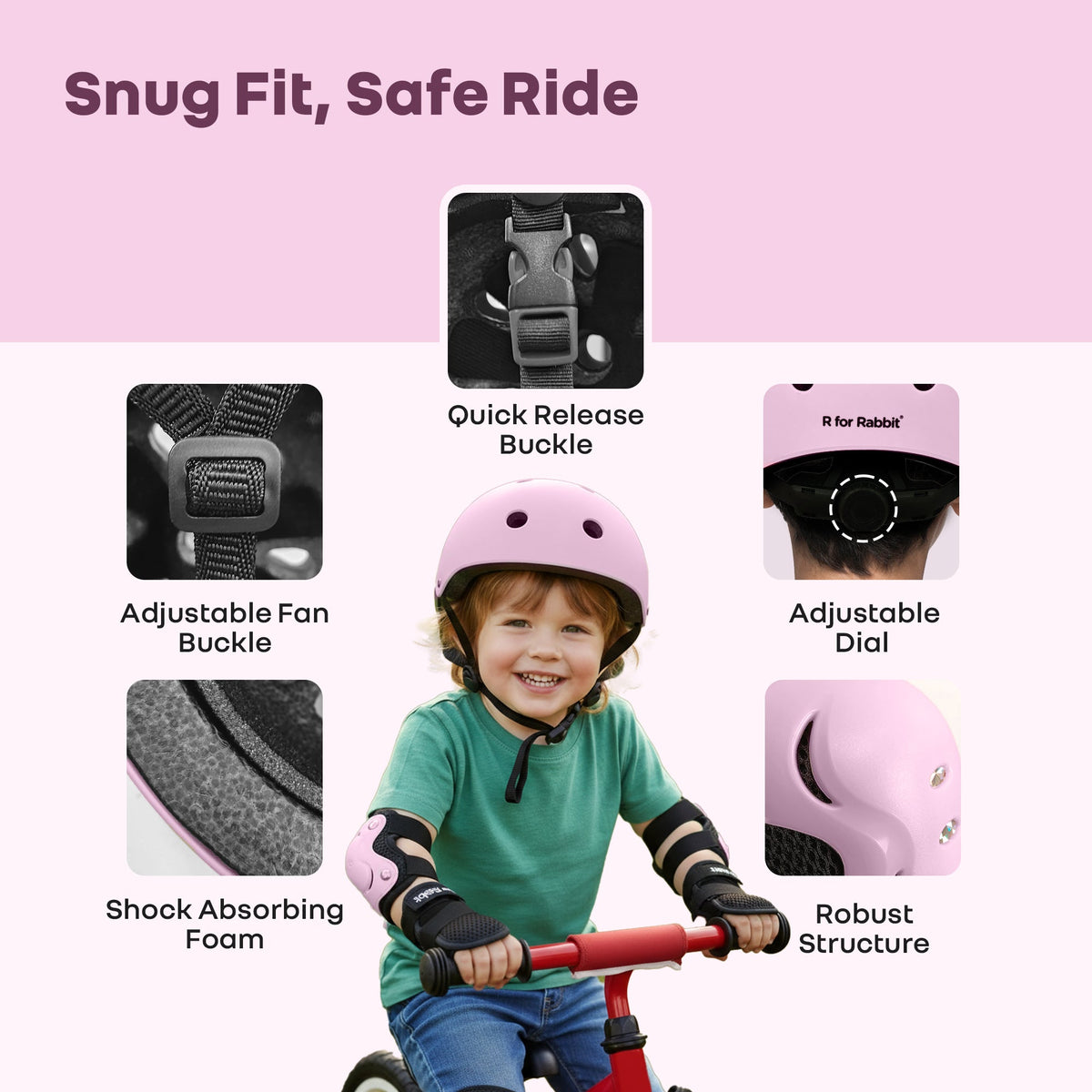 Safe Play Set Kids Helmet, Premium Kids Sports Safety Kit with Helmet & Protective Pads - Pink