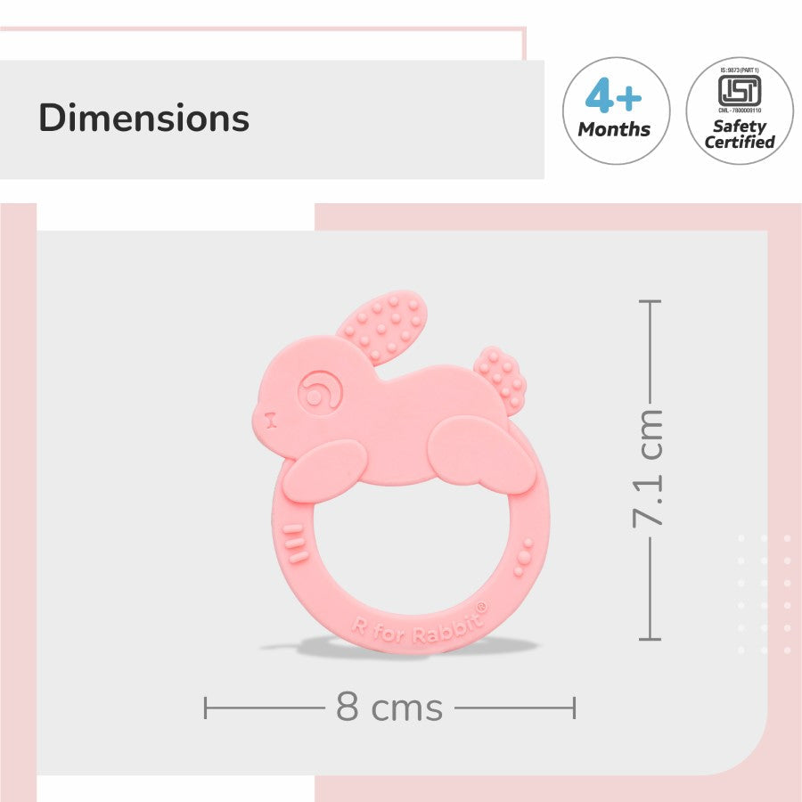 Tiny Bites Zoobie Baby Silicone Teethers Pack of 1 Crocodile, Rabbit, and Elephant - Pink