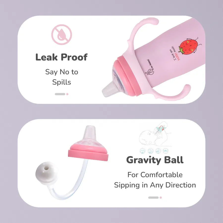 Steebo Fusion Spout Cup Stainless Steel Bottle For Kids, 270ml Leak Proof - Pink
