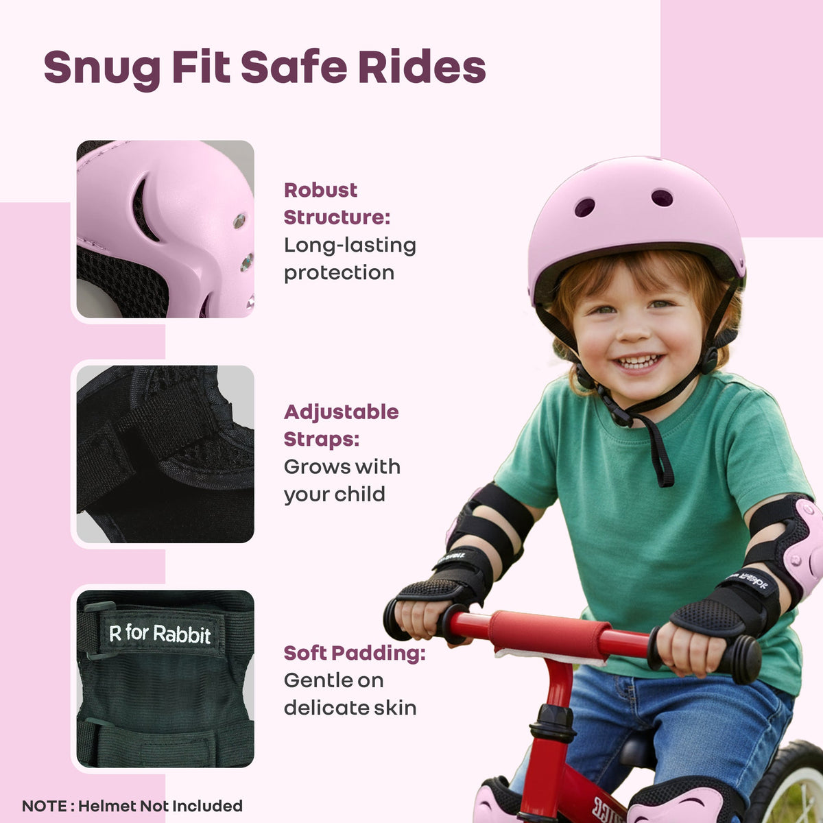 Kids Safety Protector Pads Set, Cushioned Knee, Elbow & Wrist Guards for Outdoor Riding & Sports - Pink