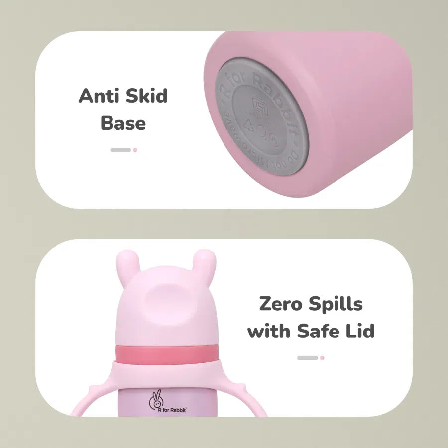 Steebo Fusion Spout Cup Stainless Steel Bottle For Kids, 270ml Leak Proof - Pink