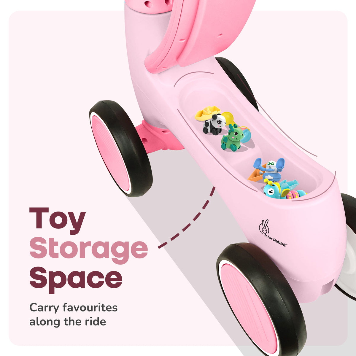 Speedster Glider Baby Ride On Car – Fun Push Ride with Music, LED Lights, Toy Storage & EVA Wheels - Pink