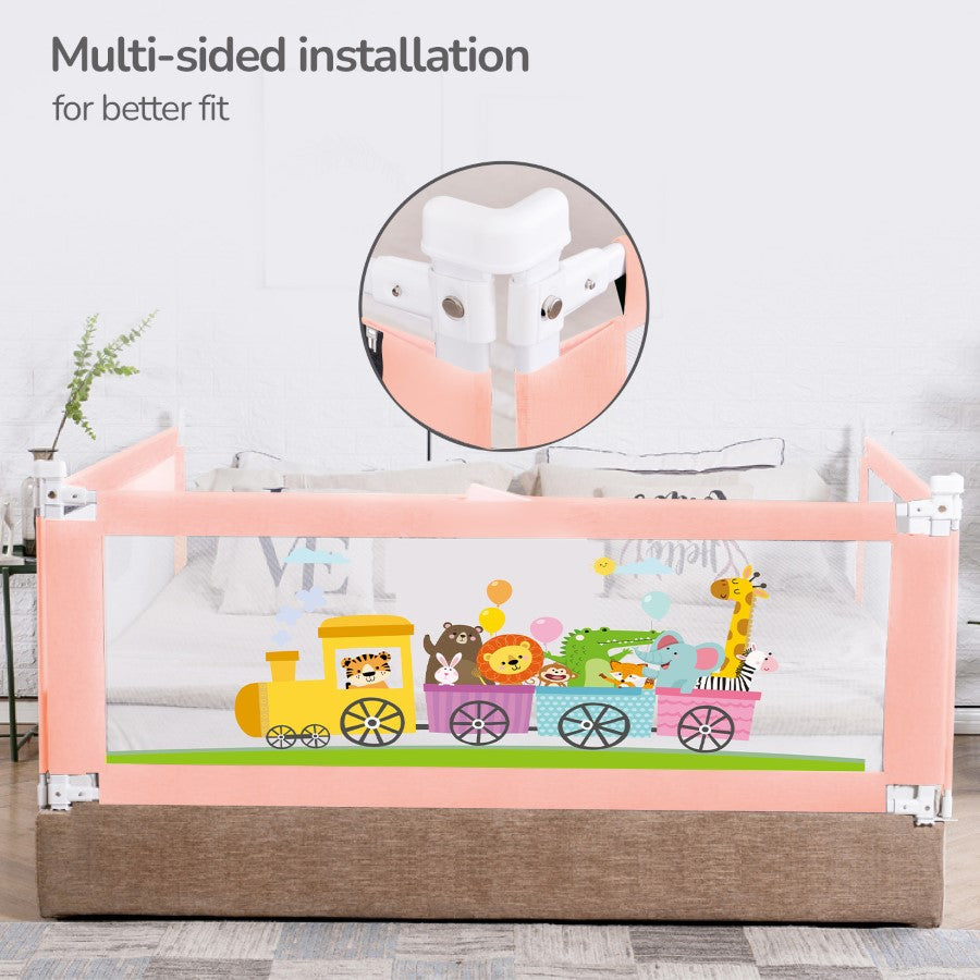 Safari Bed Rail for Baby With Adjustable Height, Mesh & Storage Pocket - Pink