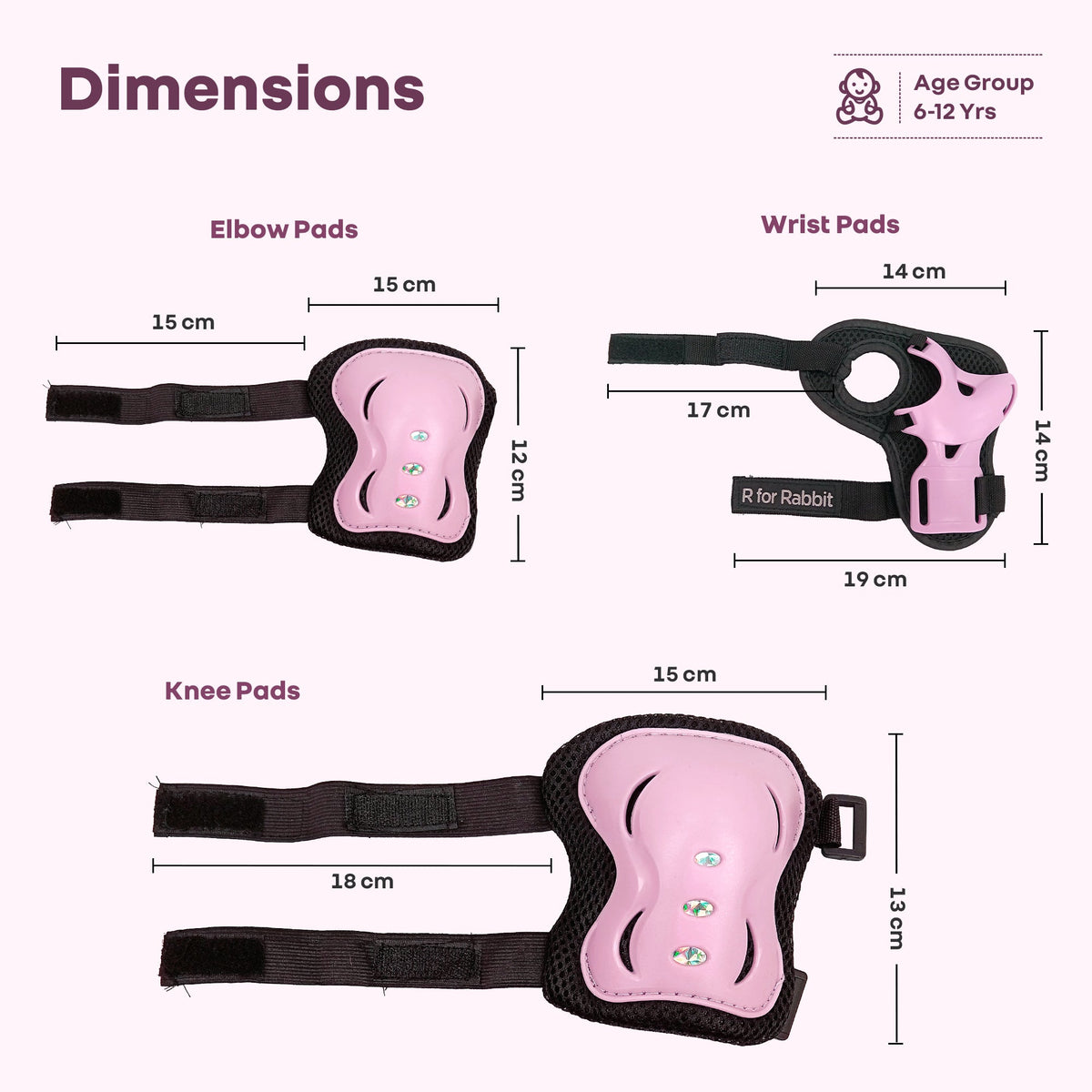 Kids Safety Protector Pads Set, Cushioned Knee, Elbow & Wrist Guards for Outdoor Riding & Sports - Pink