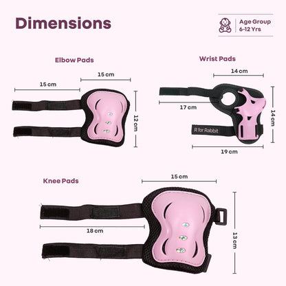 Kids Safety Protector Pads Set, Cushioned Knee, Elbow & Wrist Guards for Outdoor Riding & Sports - Pink