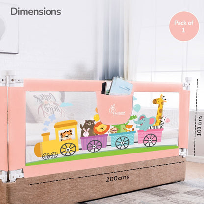 Safari Bed Rail for Baby With Adjustable Height, Mesh & Storage Pocket - Pink
