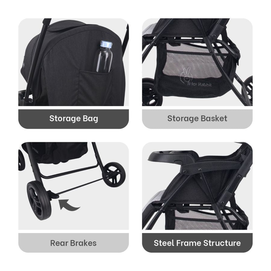 Poppins Joy Cute Stroller For Kids - Black Grey