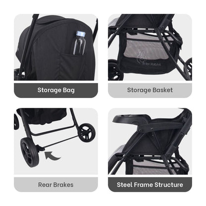 Poppins Joy Cute Stroller For Kids - Black Grey
