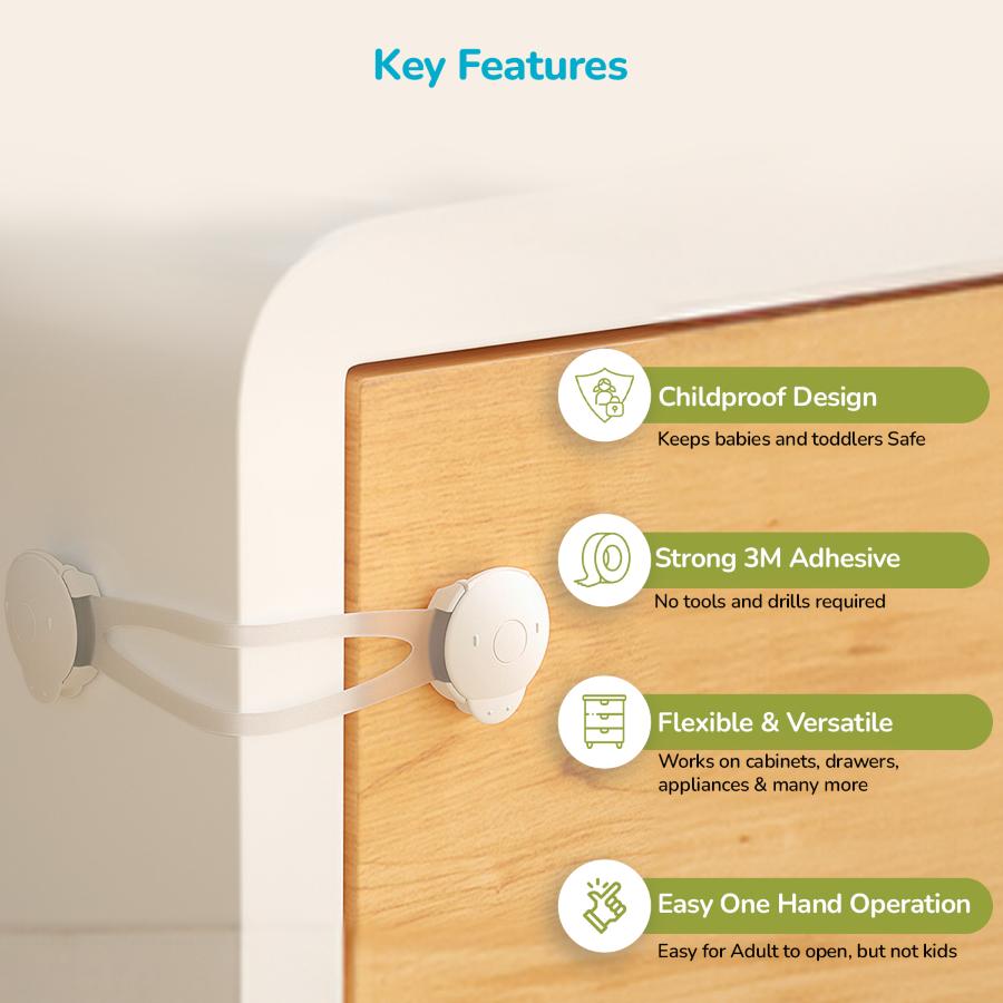 Protector Plus Cabinet Locker Child Safety Cabinet Lock (Pack of 2) - White