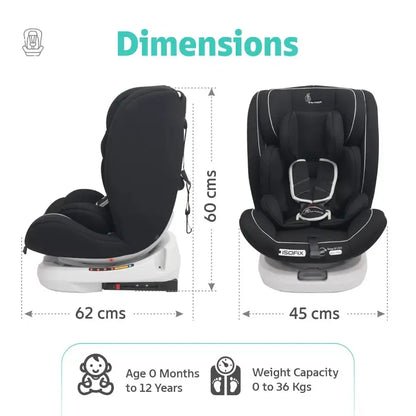 Jack N Jill Grand ISOFIX Car Seat For Kids 0 To 12 Years With Safety Harness - Pure Black