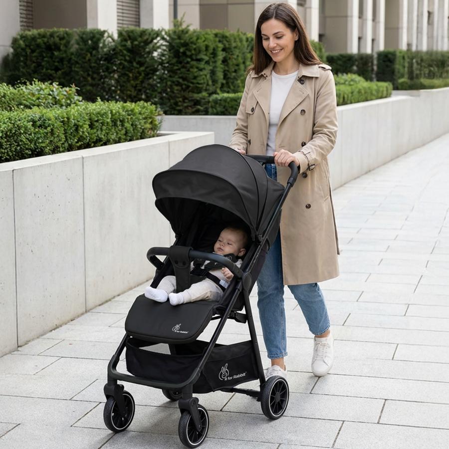 Poppins Neo Baby Stroller, Travel Stroller with 5-Point Harness & One-Hand Fold - Pure Black