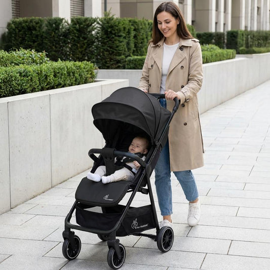 Poppins Neo Baby Stroller, Travel Stroller with 5-Point Harness & One-Hand Fold - Pure Black