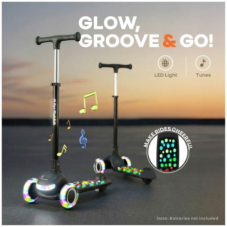 Road Runner Jazz Scooter for Kids With ABEC7 Bearings, LED PU Wheels & Foldable Frame - Pure Black