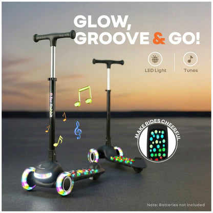 Road Runner Jazz Scooter for Kids With ABEC7 Bearings, LED PU Wheels & Foldable Frame - Pure Black