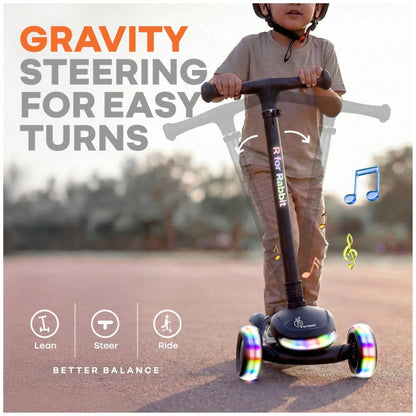 Road Runner Jazz Scooter for Kids With ABEC7 Bearings, LED PU Wheels & Foldable Frame - Pure Black