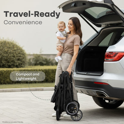 Poppins Neo Baby Stroller, Travel Stroller with 5-Point Harness & One-Hand Fold - Pure Black