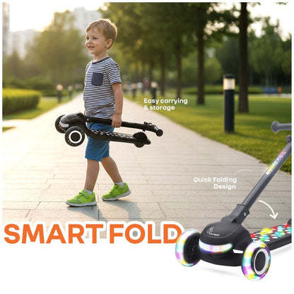 Road Runner Jazz Scooter for Kids With ABEC7 Bearings, LED PU Wheels & Foldable Frame - Pure Black