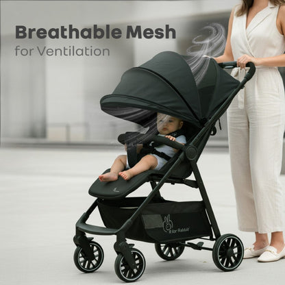Poppins Neo Baby Stroller, Travel Stroller with 5-Point Harness & One-Hand Fold - Pure Black