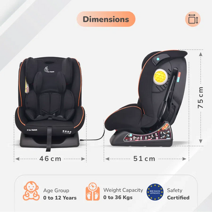 Jack N Jill NXG Baby Car Seat With Advanced Side Impact Protection, Age Group 0 To 12 Years - Pure Black